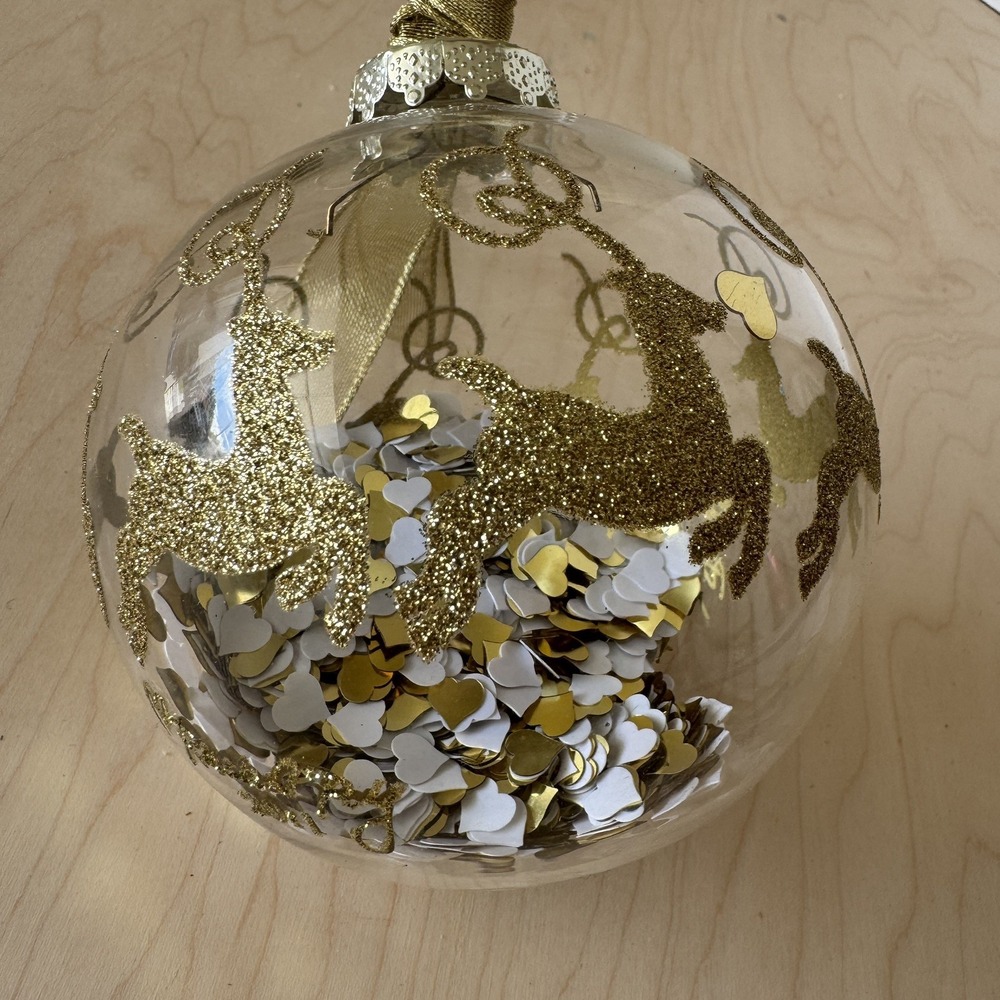 Macy's Rachel Roy Christmas Ornament Reindeer Confetti Large Glass Sphere 2011